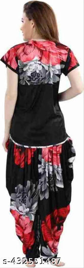 Satin night dress set for women and girls, comfortable pyjamas with short sleeves, made in India (2 pieces)